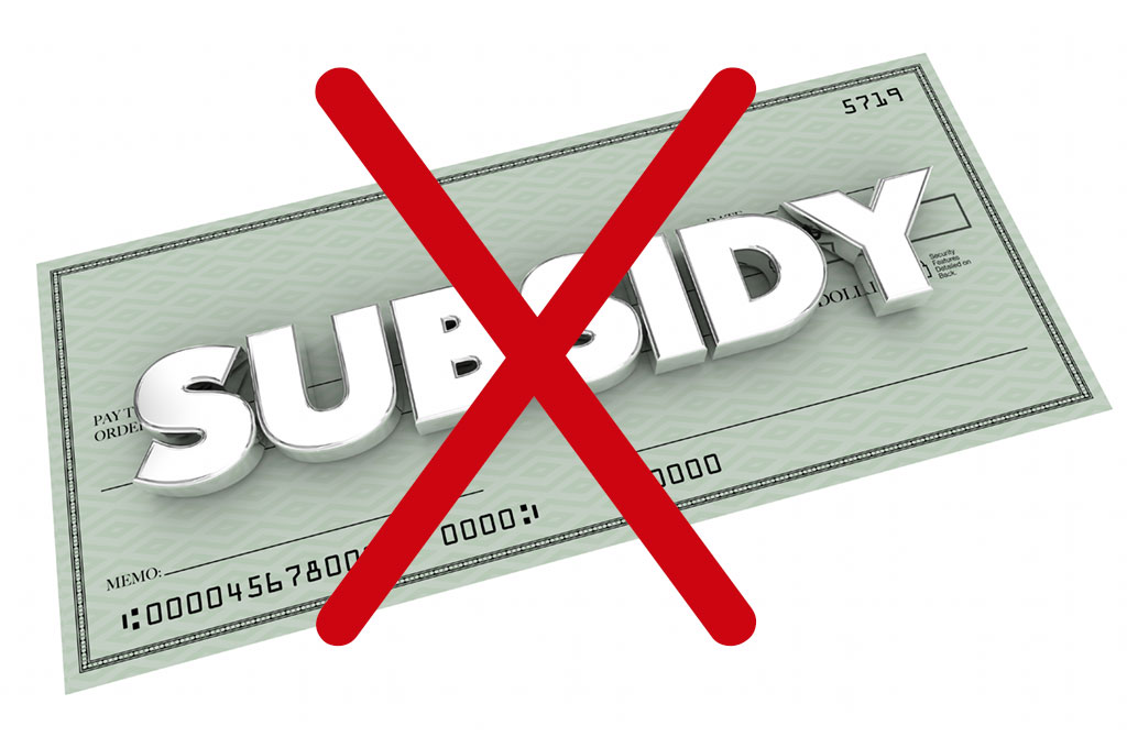 Image of a check with subsidy written on it then a red X superimposed on top