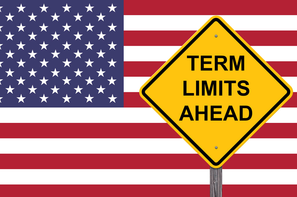 Image of an american flag with a caution sign 